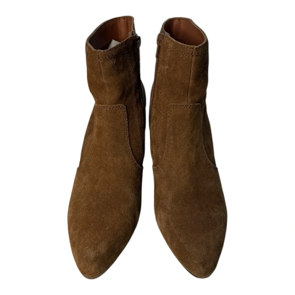 CHELSEA & VIOLET Jane Suede Leather Block Heel Ankle Boots Tan Size 8.5 Western - Picture 5 of 14